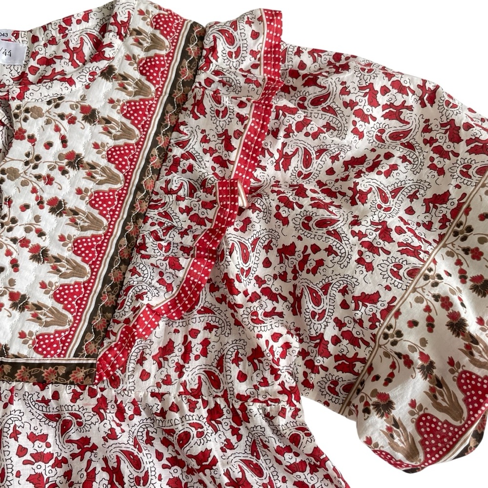 Bailey 44 Red and White Paisley Print Ruffled Peasant Top